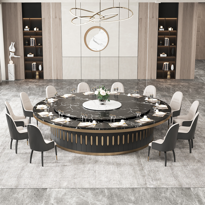 Hotel Electric Large Round Table Modern Granite Automatic Rotating Round Dining Table Hot Pot Table Club Homestay Restaurant Electric