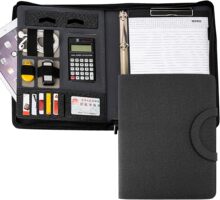Zippered Padfolio Folder, A4 Multi-Function Portfolio Leathe