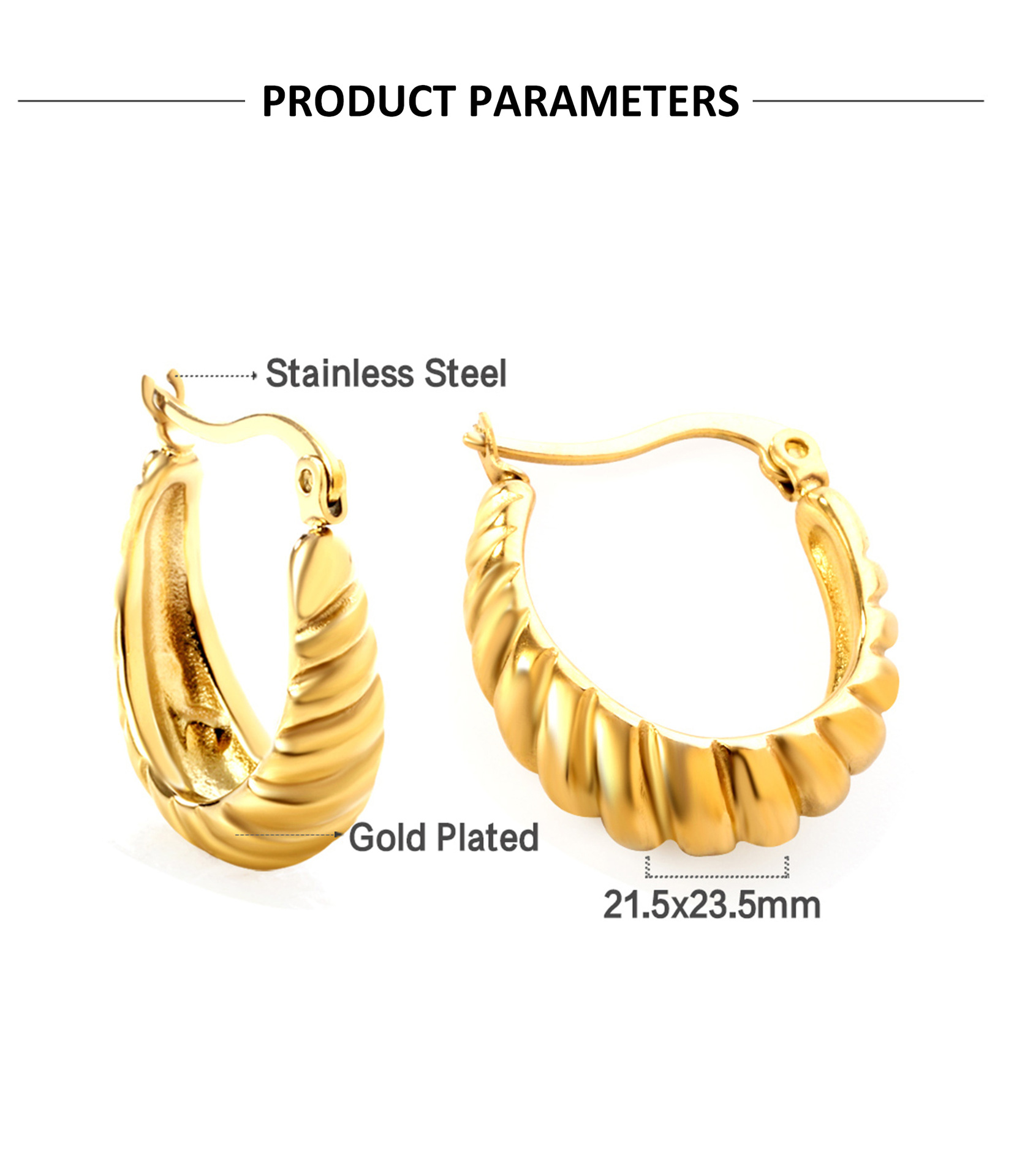 Fashion Round Stainless Steel Plating Hoop Earrings 1 Pair