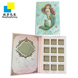 Yiwu cosmetics eye shadow carton packaging cartoon animation princess mermaid 12 color mirror flip color printing craft paper