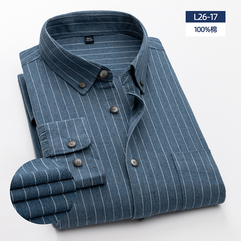 Procesamiento personalizado de algodón de manga larga de hombre de negocios ocio Oxford enzima de hilado lavado con agua a rayas de celos camisa de algodón