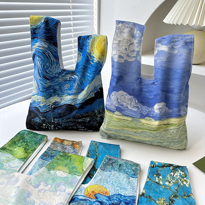 Nuevo artístico retro pintura al óleo bolso de las mujeres de la moda de estilo coreano todo-fósforo nicho de la calle de punto bolsa de las axilas bolsa de hombro