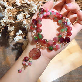 清新甜美草莓晶平安扣吊坠手串苹果石石英石手链女奥地利水晶饰品