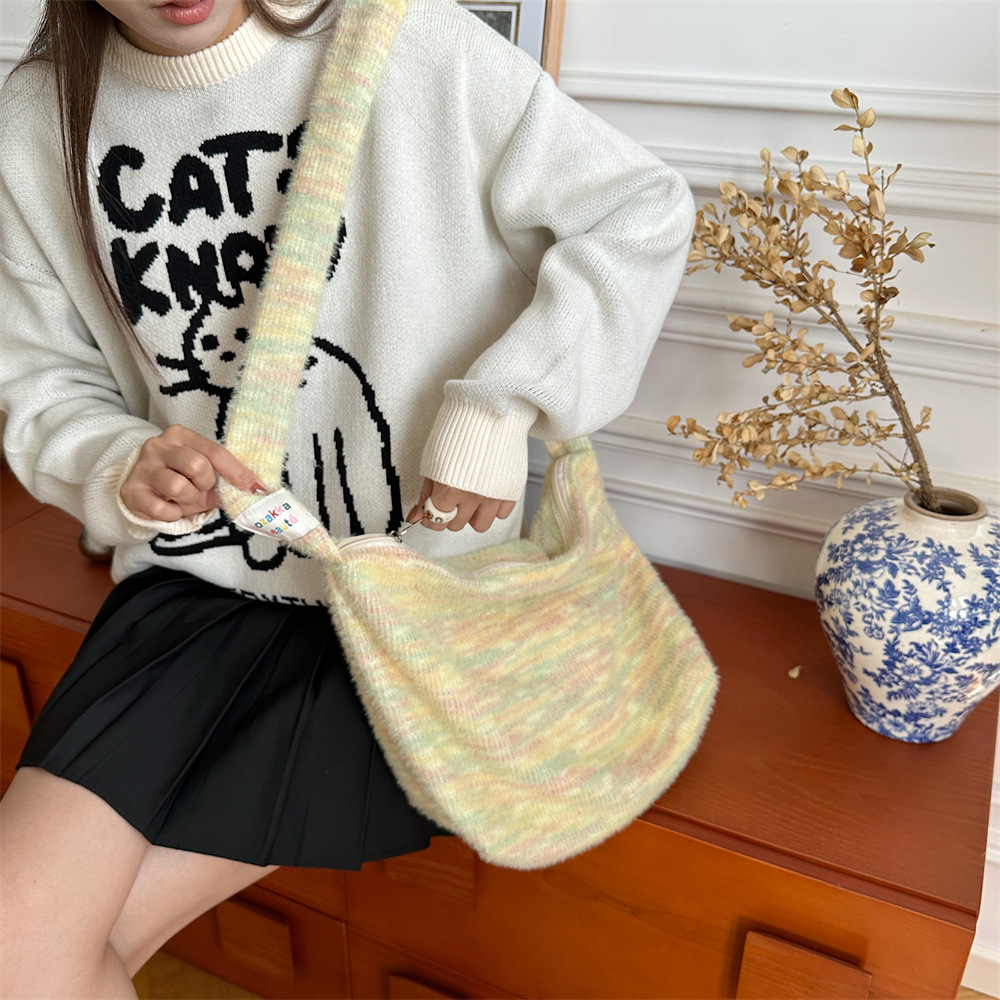 310272 ins Cute Rainbow plush Bag, Women's Autumn and Winter New large-capacity single-shoulder bag, commuter bag, crossbody bag undefined