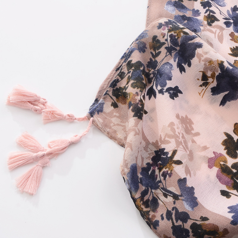 Estilo étnico retro Rosa flor impresa bufanda de las mujeres de lino largo artístico todo-fósforo mantón de algodón y lino sensación bufanda