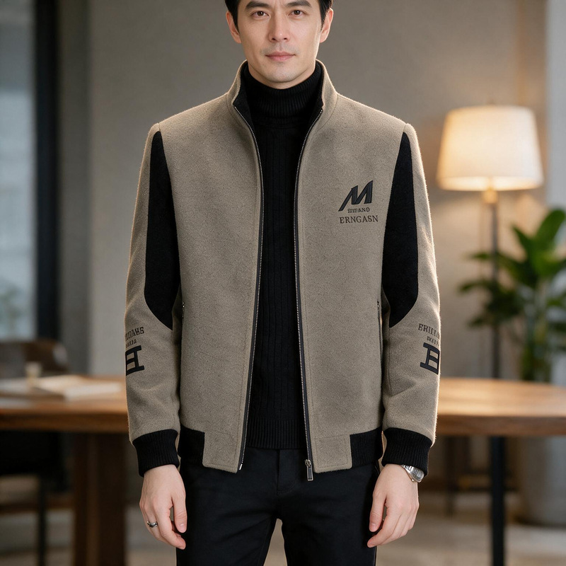 Autumn and Winter Men's Hooded Short Woolen Jacket with Gold Mink Velvet, Thickened and Warm, Casual Woolen Jacket for Men Autumn and Winter Men's Hooded Short Woolen Jacket with Gold Mink Velvet, Thickened and Warm, Casual Woolen Jacket for Men