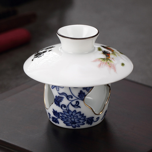 Purple clay teapot lid bowl lid accessories white porcelain blue and white gold lid set ceramic pot lid holder Kung Fu tea ceremony spare parts