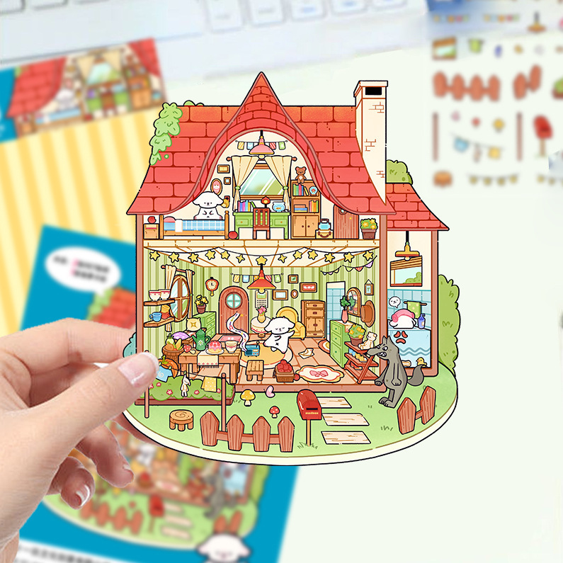 漫画造園ステッカー、さまざまなミニチュア世界 3D キャビン、リトルレッドブック減圧 DIY シーンハンドブックステッカー卸売 PET|undefined