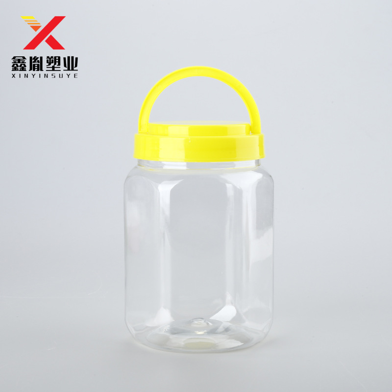六角プラスチック缶pet密封缶キャンディー缶取っ手付き瓶720mlジャム瓶蜂蜜瓶2斤蜂蜜缶|undefined