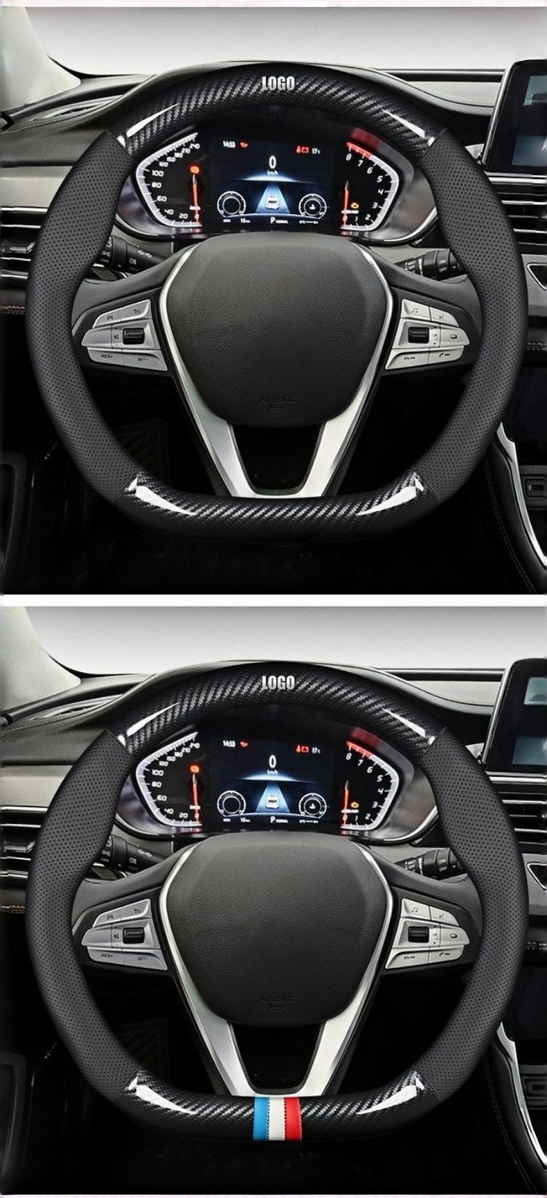 Customized car steering wheel cover, cross-border carbon fiber Nappa leather, ultra-thin, all-season universal, spliced anti-slip leather grip cover