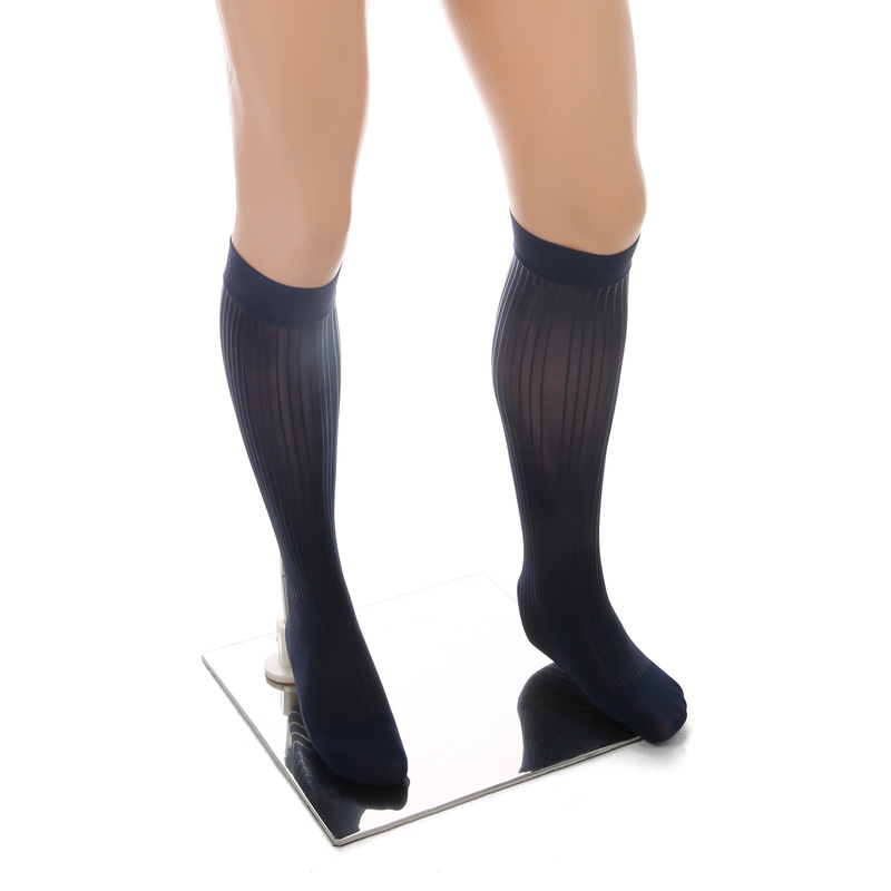 Men's Glow Striped Silk Stockings Thin Stockings Silk Slippery Formal Business High Stingy Stockings See-through Wet Mirror Face Socks