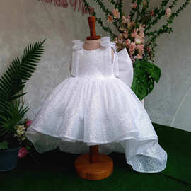 Children's Dress公主裙女童2026新款白色亮片抹胸无袖蓬蓬礼服裙