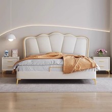 奶油风法式花瓣床轻奢现代简约主卧室小户实木双人软包科技布艺床