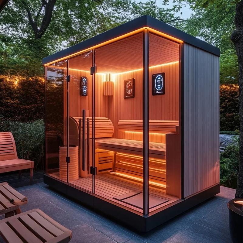 Sala de sauna de aguas termales al aire libre Sala de vapor de sudor doble individual Sala de vapor seco para cuatro personas Sala de vapor de patio multijugador Casa de madera