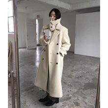 韩国东大门代购冬季新款londonflat双排扣长款羊毛羊驼毛大衣
