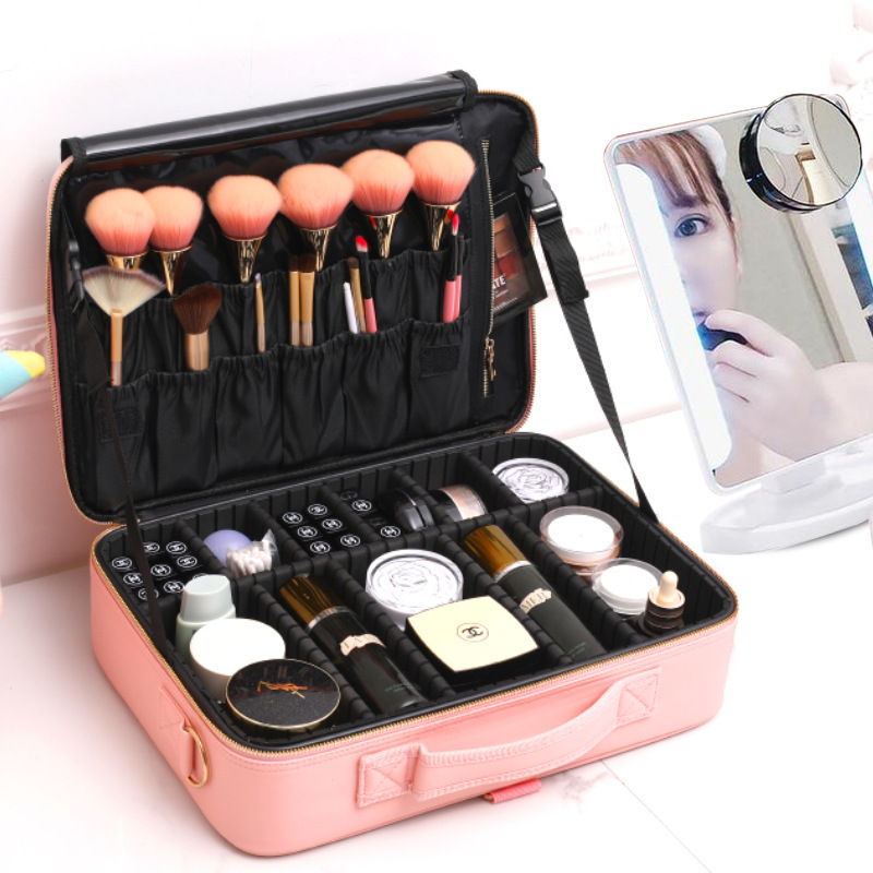 Pu Rosa uñas belleza cosméticos caja de almacenamiento viaje portátil ins estilo maquillaje artista maquillaje bolsa de almacenamiento