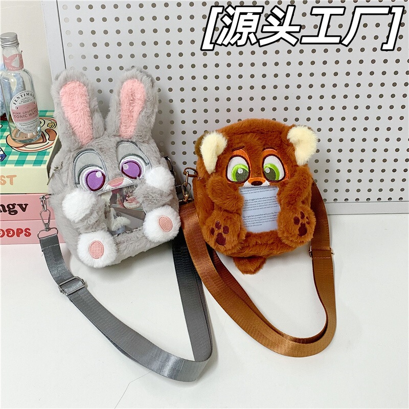 New Foreign Trade Animal-Themed Transparent Crossbody Phone Bag, Plush Toy Rabbit and Fox Doll Small Bag Wholesale