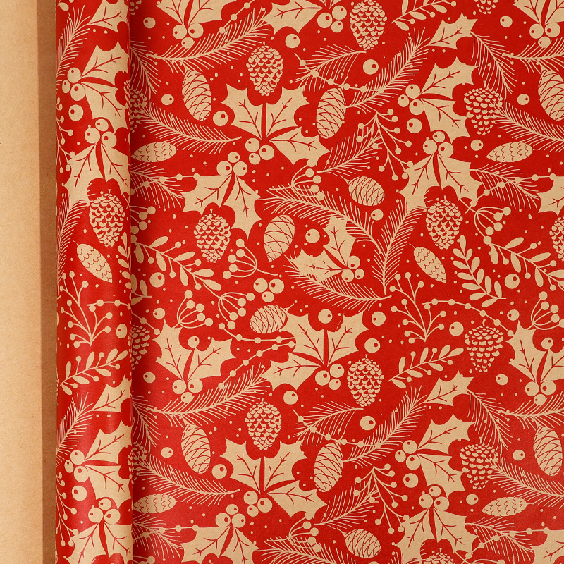 Transfronterizo Amazon gran tamaño de Navidad retro papel de papel kraft papel de embalaje de regalo de pino rojo