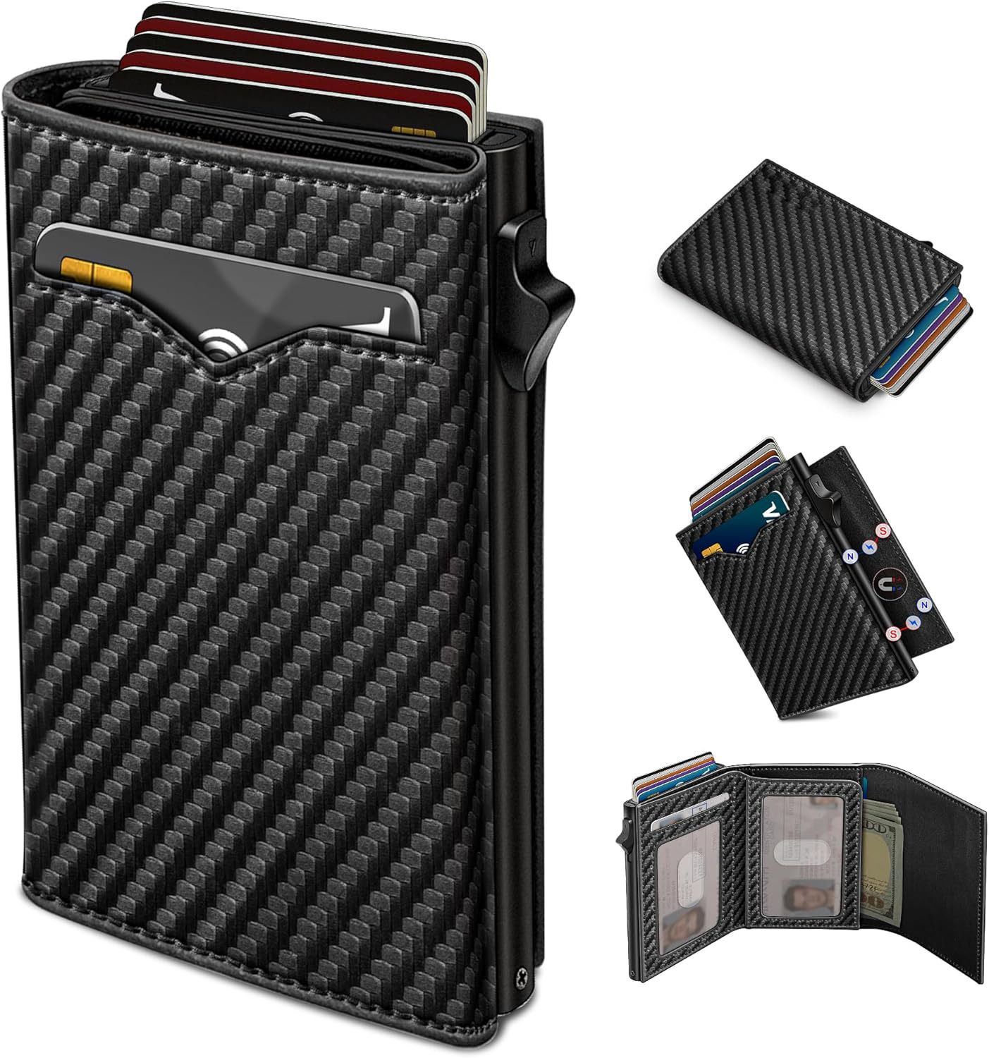 Cartera de tres pliegues multifunción transfronteriza para hombre RFID cepillo antirrobo billetera vertical posición de tarjeta de varias tarjetas billetera de cuero de cera de aceite