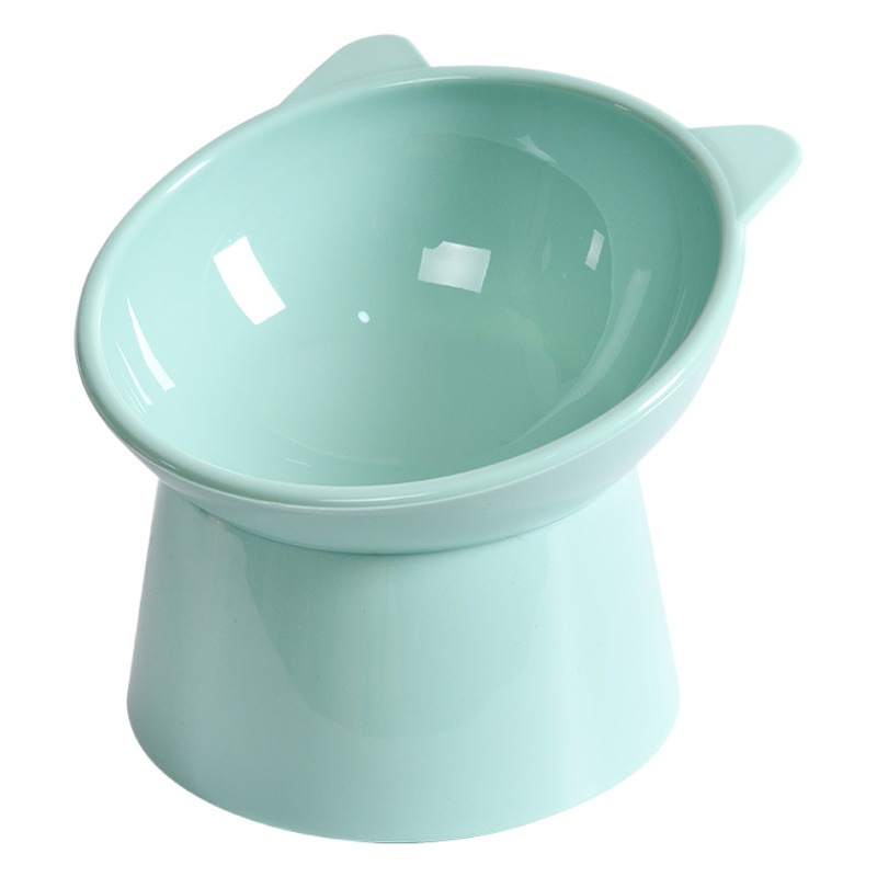 Tazón de gato de patas altas cuero Taobao Estilo nórdico oblicuo de dibujos animados protección del cuello antidetonante aumento de plástico anti-enfermedad cervical mascota