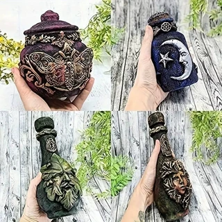 家居装饰万圣节新款树脂图腾人脸装彩绘摆件魔法药水瓶复古跨境