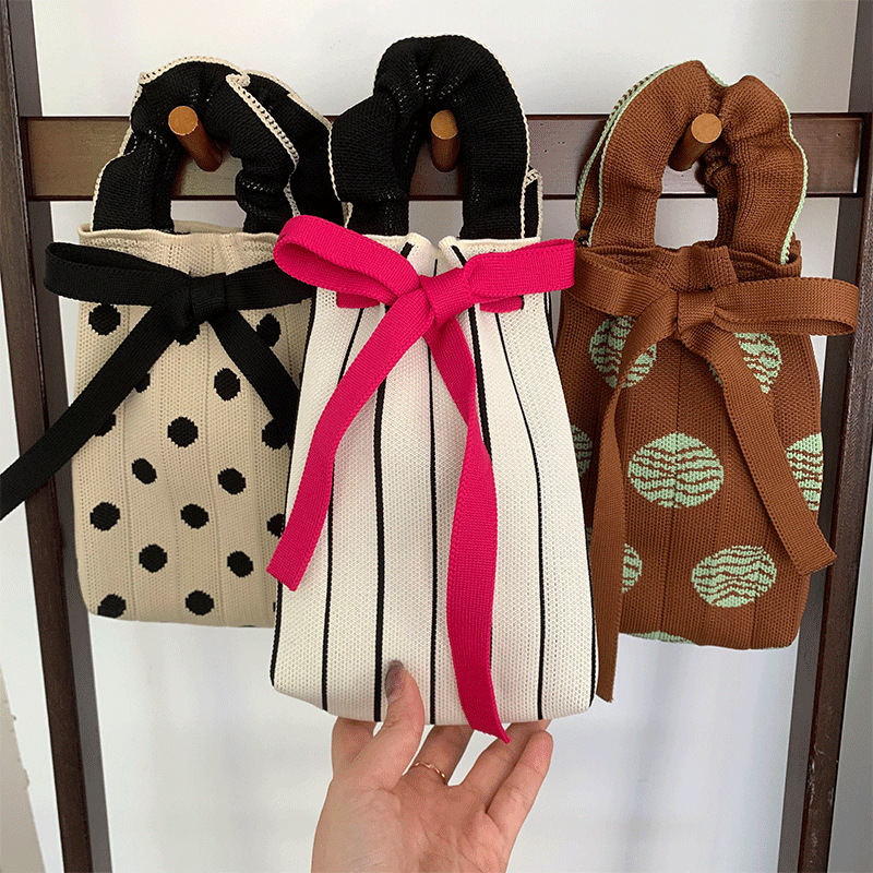 Bolsa de punto, oreja de madera, diseño de nicho, bolso con cordón de dibujos animados, bolso de mensajero portátil de todo fósforo, bolso de teléfono móvil