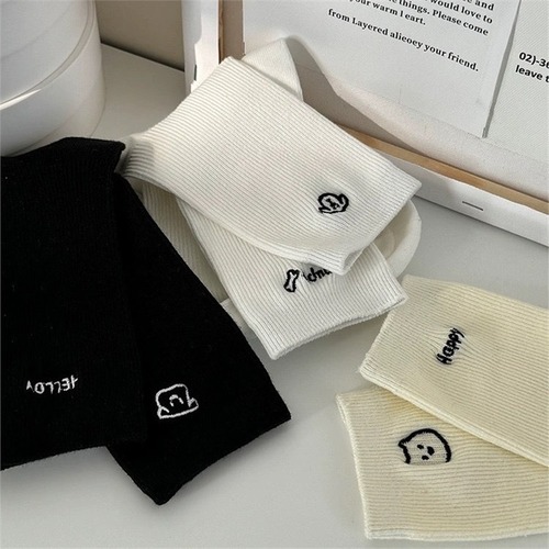 Solid Color Women's Crew Socks Summer Thin Version Ins Trendy Japanese Style Spring Autumn Cartoon Cute AB Striped Bunchy Long Socks