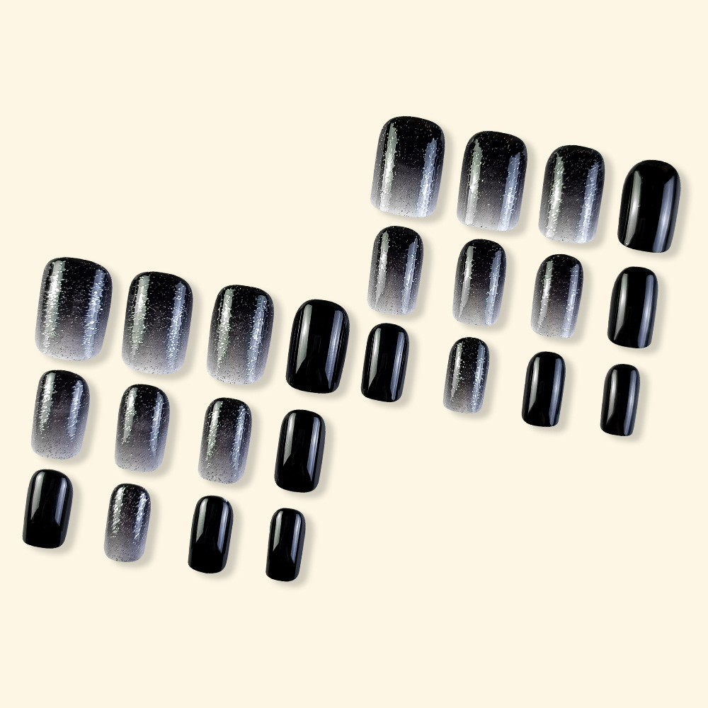 24 piezas de uñas de desgaste simples y de moda, degradado, brillo negro, temperamento, uñas de uñas, parches de uñas de venta caliente transfronterizos