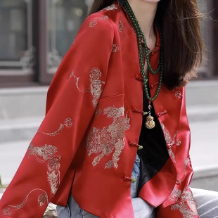 New Chinese Red National Style New Year's Service Embroidered Short Coat Women's Spring and Autumn Wear High-end Retro Top