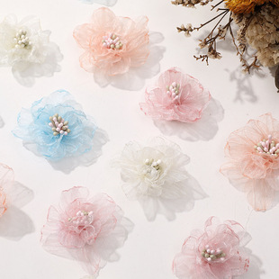 K-Style Organza Flower Super Fairy Burnt Edge Camellia DIY Handmade Versatile Hairpin Hair Accessories Clothing Accessories Wholesale