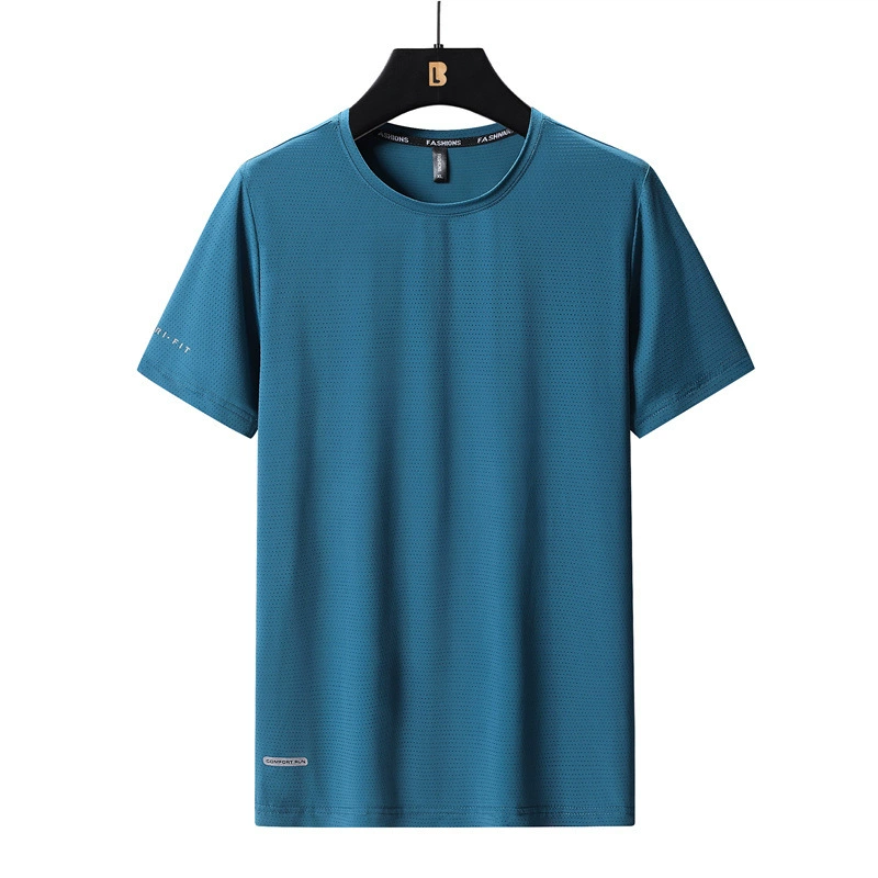 Летняя новая футболка с короткими рукавами для мужчин тонкий быстрый сухой и дышащий спортивный досуг для мужчин футболка с ледяным шелком большого размера с короткими рукавами