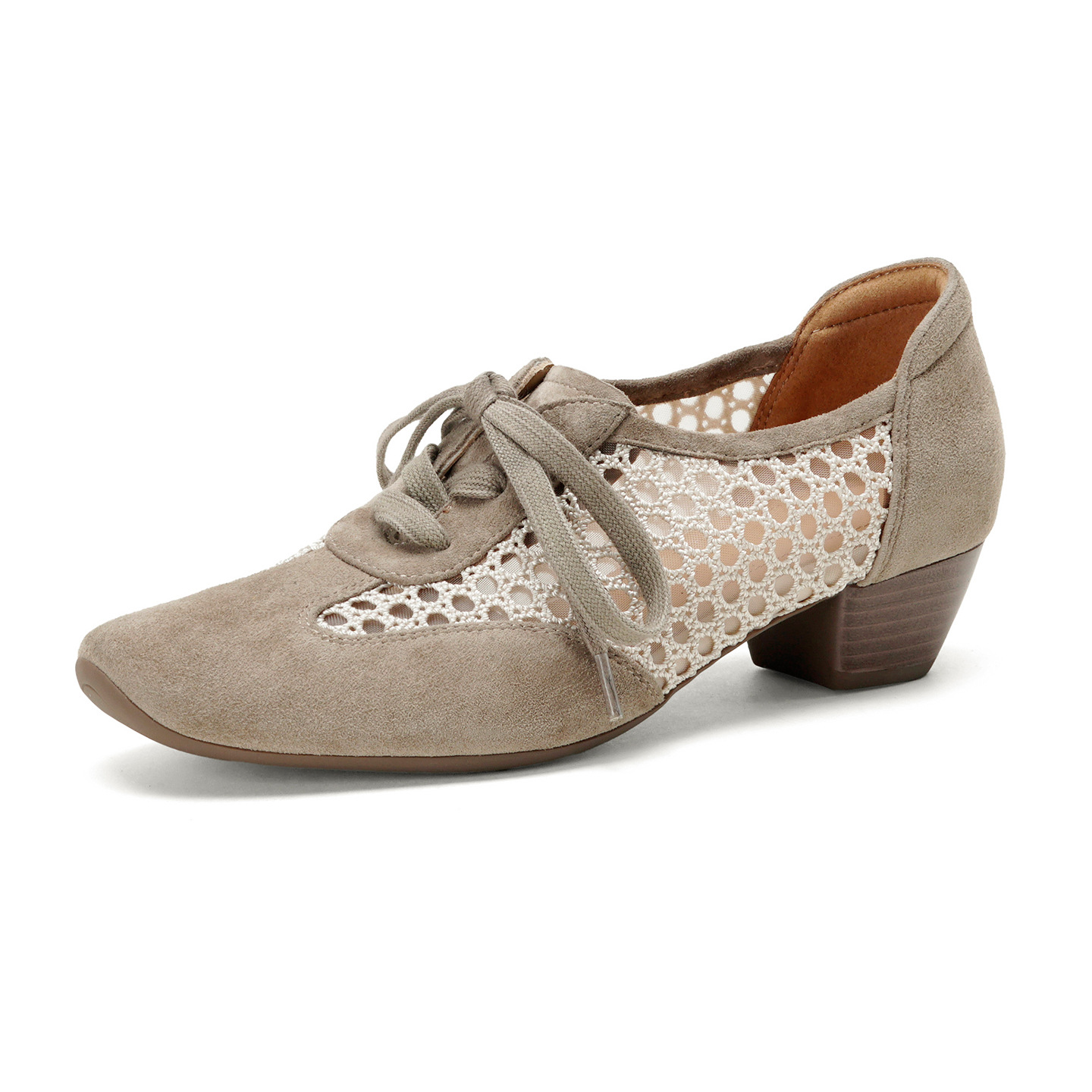 Giày sandal cao gót nữ hở mũi phối lưới, gót 4 cm, phong cách vintage — đen