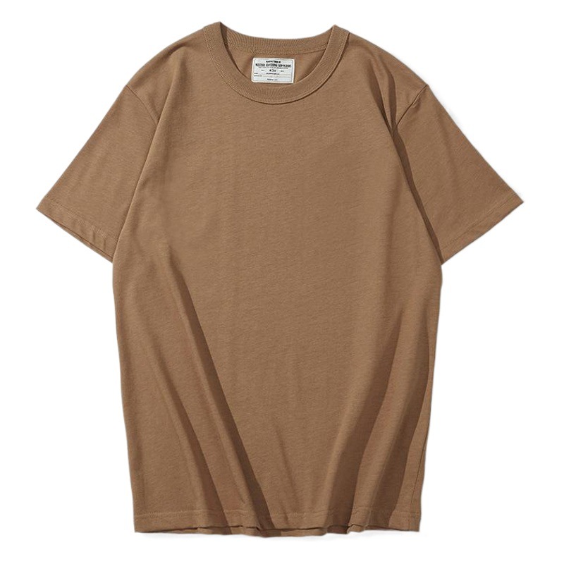 OKONKWO 230G Camiseta de algodón de verano tejido liso color sólido manga corta cuello redondo básico Bolsillo pequeño camiseta