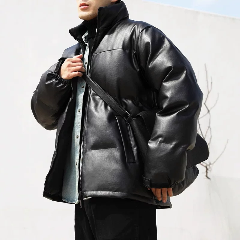 Fashionable short trend polyurethane jacket with down, Korean style, oversize
