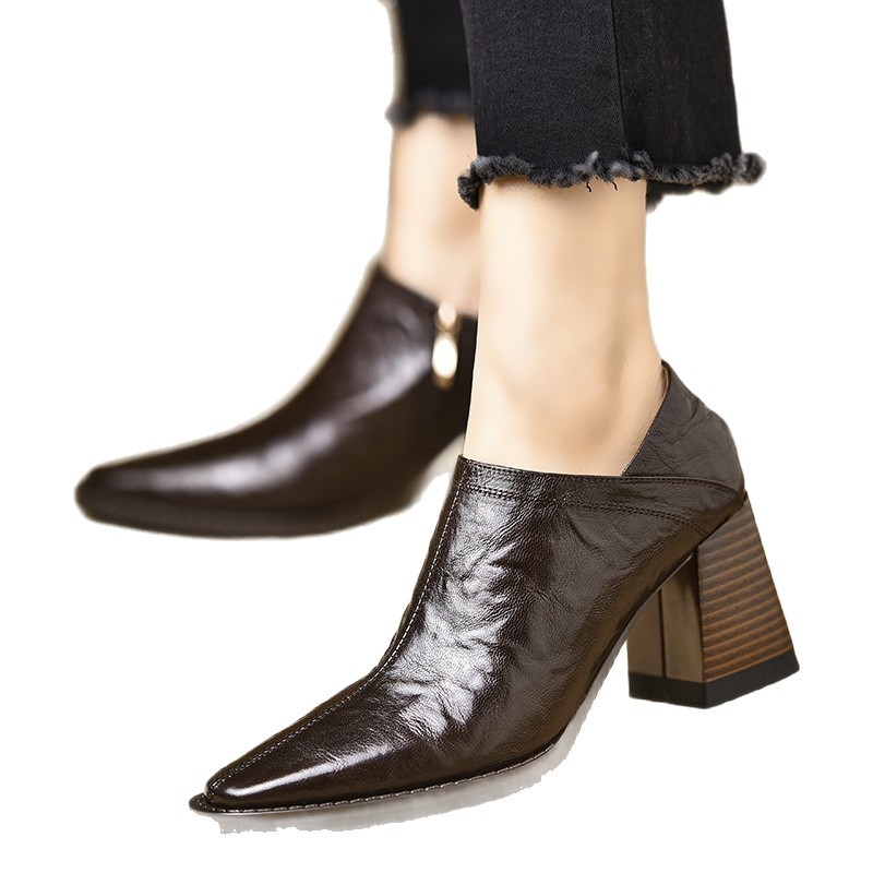 Women's Chunky Heel Retro High Heel Shoes Square Toe plus Size with Side Zipper And Deep Opening Spring New Export Shoes_voghion.com