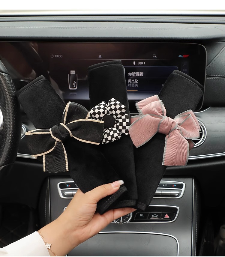 Seat Belt Shoulder Protector Internet Celebrity Cute Camellia Four-Season Car Seat Belt Thickened Protective Cover for a Couple
