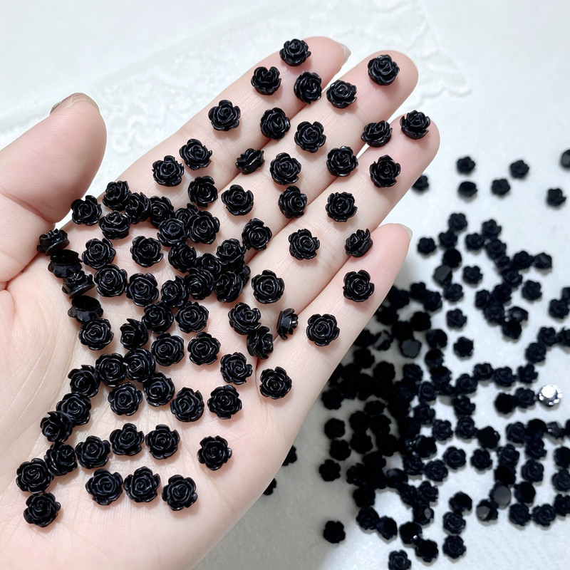 Manufacturer's 8mm black camellia nail art accessories, rose flower phone case decoration, 3D nail art rhinestones, accessories Manufacturer's 8mm black camellia nail art accessories, rose flower phone case decoration, 3D nail art rhinestones, accessories