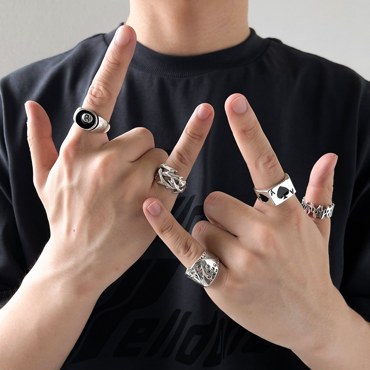 40g Weight Alloy Material Men'S Gender Retro Style Retro Alloy Men'S Ring Sets 无