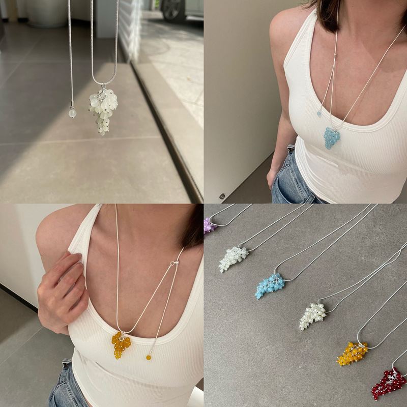 South Korea Blogger Same Style Necklace Grape String Dopamine Colorful Long Instagram Style Niche Adjustable Woolen Chain South Korea Blogger Same Style Necklace Grape String Dopamine Colorful Long Instagram Style Niche Adjustable Woolen Chain