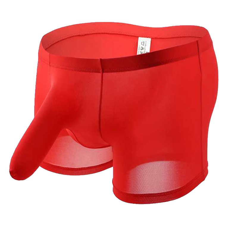 Men's Ice Silk Thin Boxer Briefs with Elephant Nose Design, Penis Isolation Pouch, and Butt-Lifting Features