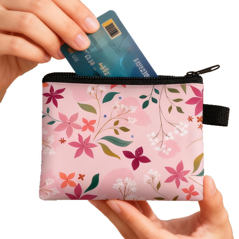2025年 花柄小銭入れ 子供用携帯カードケース コインキーホルダー収納バッグ コインポーチ カードケース 小型スクエアバッグ