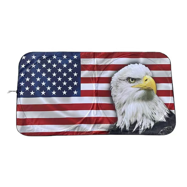 Cross-border sun protection and heat insulation 170T silver-coated fabric double-layer car sunshade with built-in flat polyester cooling system