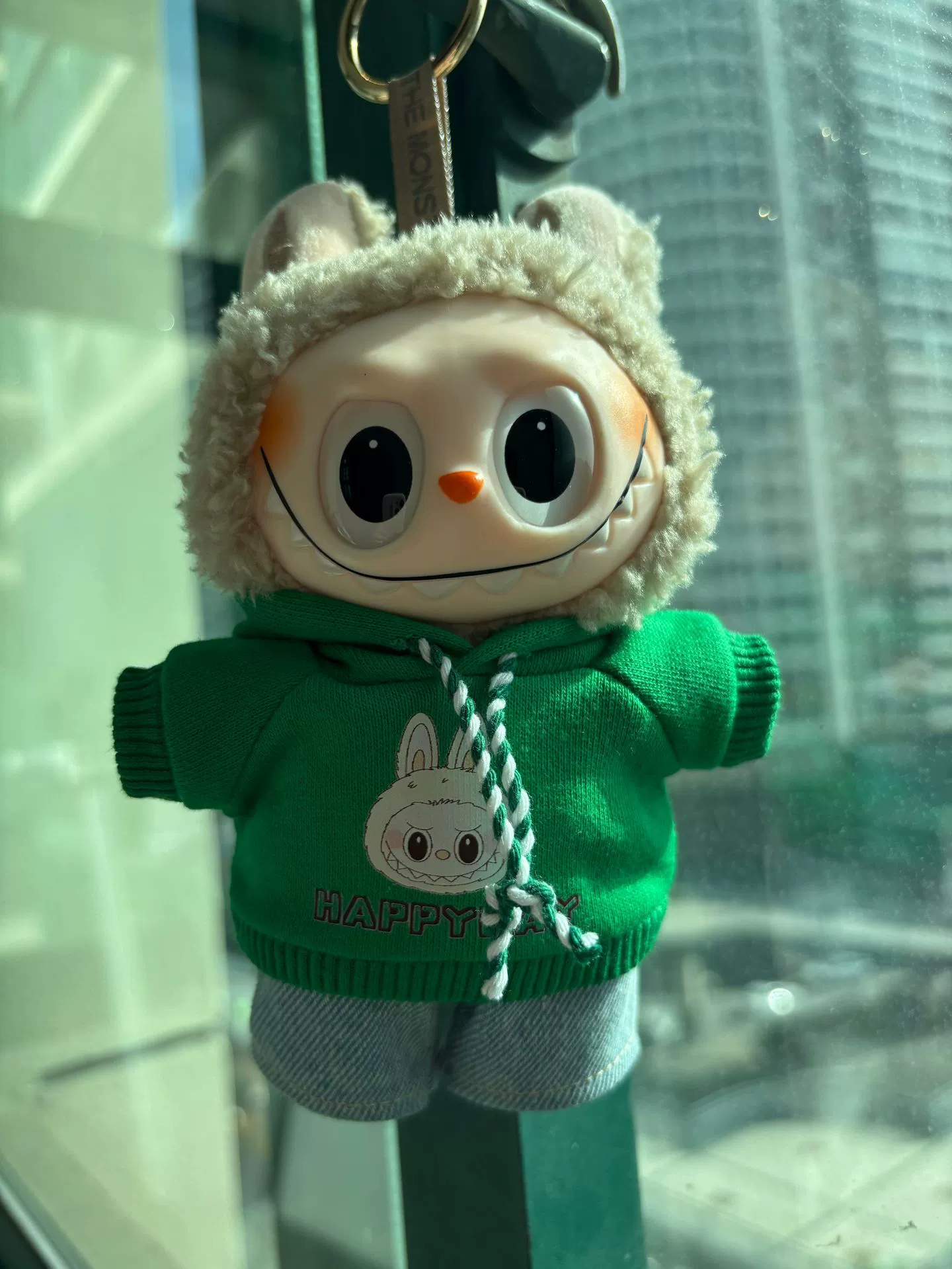 Одежда куклы Только] Labu Bud Doll Clothes Glue Blind Box Pendant Doll Clothes Overalls Macaron 17cmLABUBU