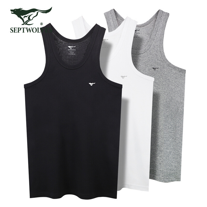 Seven Wolf Men's Vest Cotton Breathable Comfortable Sports Hurdle Sweat Absorbing Base Wear Solid Color Men's Vest for Men
