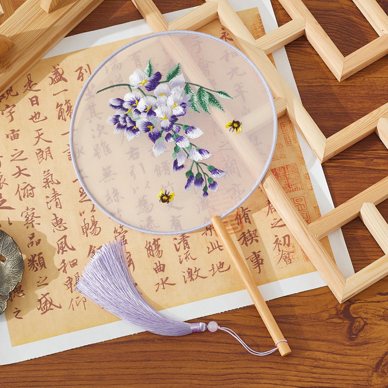 Xuanshuo 中国風扇子両面刺繍古代扇子蘇刺繍女性漢服チャイナドレス子供ダンス八枚花びら刺繍|undefined