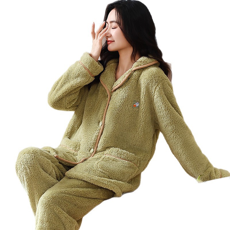 睡衣女秋冬季珊瑚绒套装加绒加厚甜美清新两件套御寒家居服可外穿|undefined