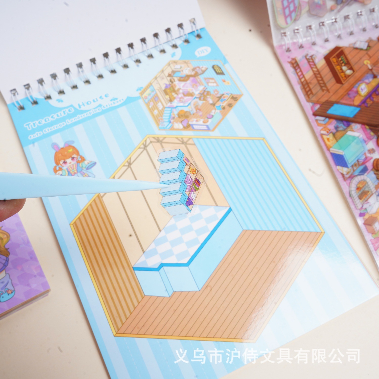 Caricatura niña miniatura colección de libros de niños divertidos PET a prueba de agua campana paisaje bobina libro mayorista