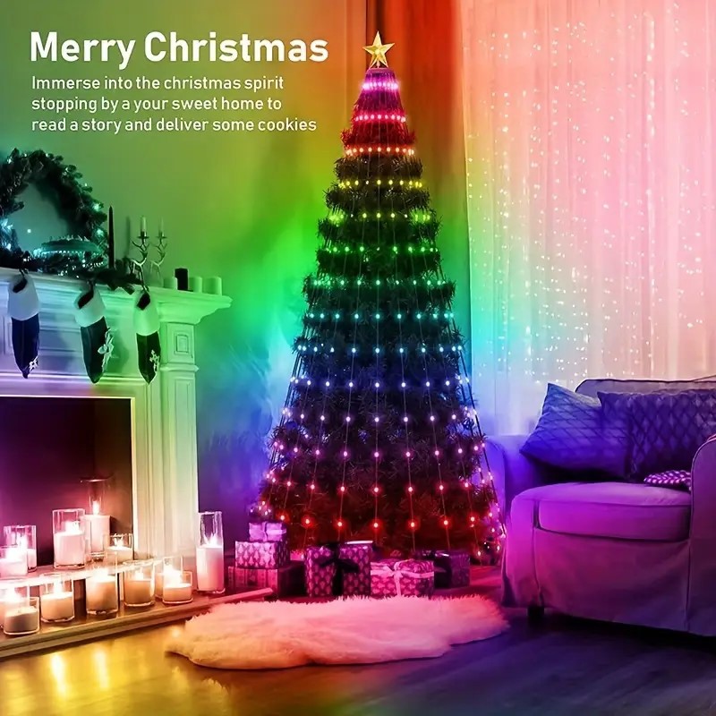 Amazon árbol de Navidad iluminación de color punto de control de piel luz de línea de luz de atmósfera de Navidad APP cuerda inteligente de árbol de Navidad