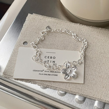 泰国清迈手工银花朵纯银手链轻奢小众S925纯银手链简约百搭M