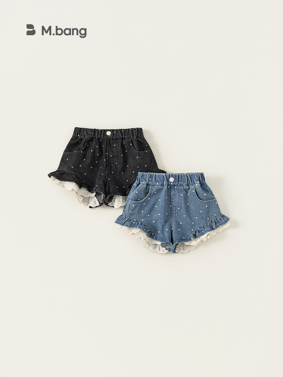 Youbao ropa para niños nuevos productos de verano moda pantalones sueltos para niños pantalones cortos de encaje de lunares para niñas jeans para niñas